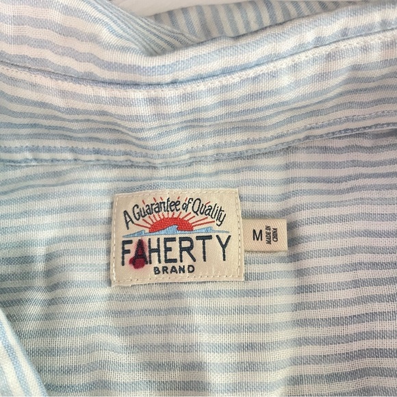Faherty Short-Sleeve Supima Oxford Shirt Blue White Classic Stripe 26509 - Picture 5 of 8